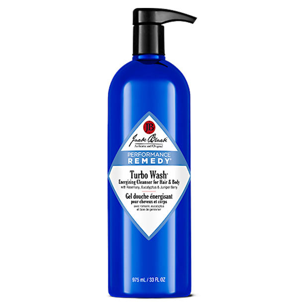 Blue 33 ounce bottle of Jack Black Performance Remedy Turbo Wash Energizing Cleanser for Hair & Body