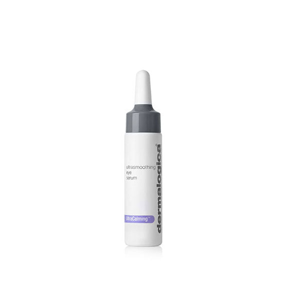 Small white and gray dropper bottle of Dermalogica UltraCalming UltraSmoothing Eye Serum