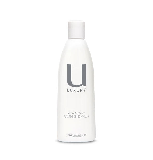 White 8 ounce bottle of Unite U Luxury Pearl & Honey Conditioner