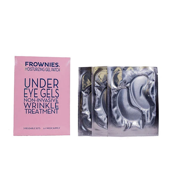 Pack of Frownies Under Eye Gels Non-Invasive Wrinkle Treatment patches with packet contents shown