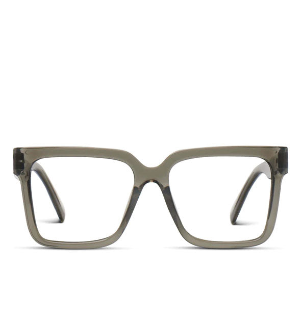 Front view of a pair of square glasses with a dark gray clear frame
