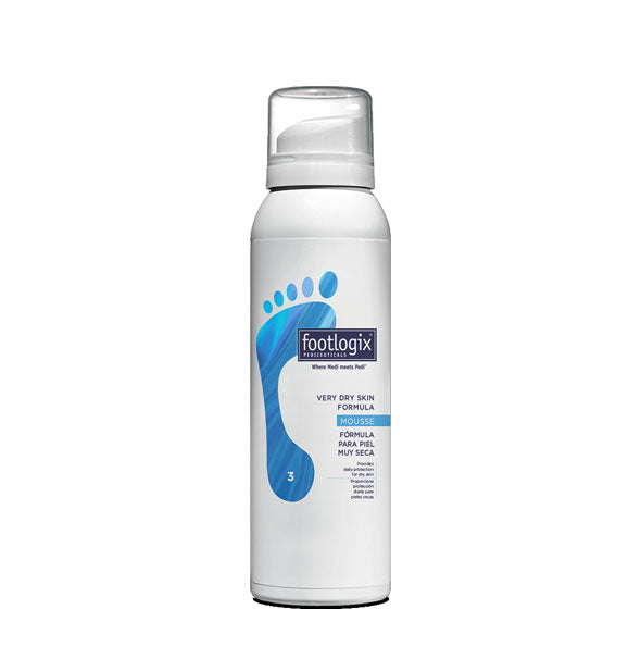 Can of Footlogix Very Dry Skin Formula Mousse 3 with blue footprint graphic