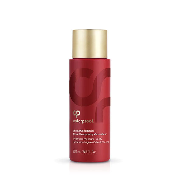 Red 8.5 ounce bottle of ColorProof Volume Conditioner with gold cap