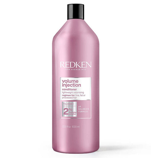 33.8 ounce pink bottle of Redken Volume Injection Conditioner