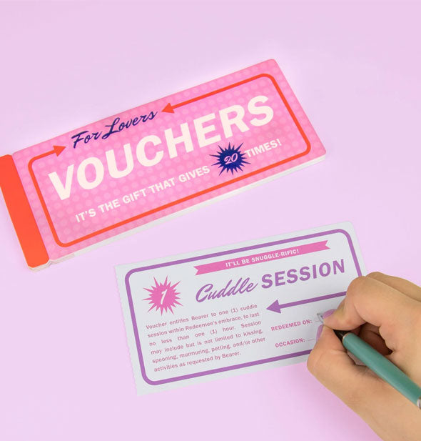 Example of a Voucher for Lovers for 1 Cuddle Session