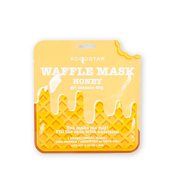 Yellow and gold Kocostar Honey Waffle Mask packet with corner "bite" mark cutout