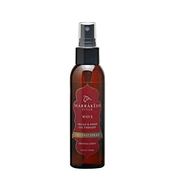 Brown bottle of Marrakesh Wave Sea Salt Spray with red label