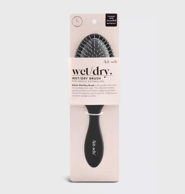 Black round paddle Wet/Dry Brush by Kitsch in pink packaging