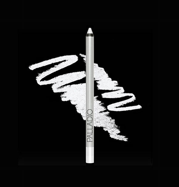 Palladio liner pencil in white on black background with sample drawing behind