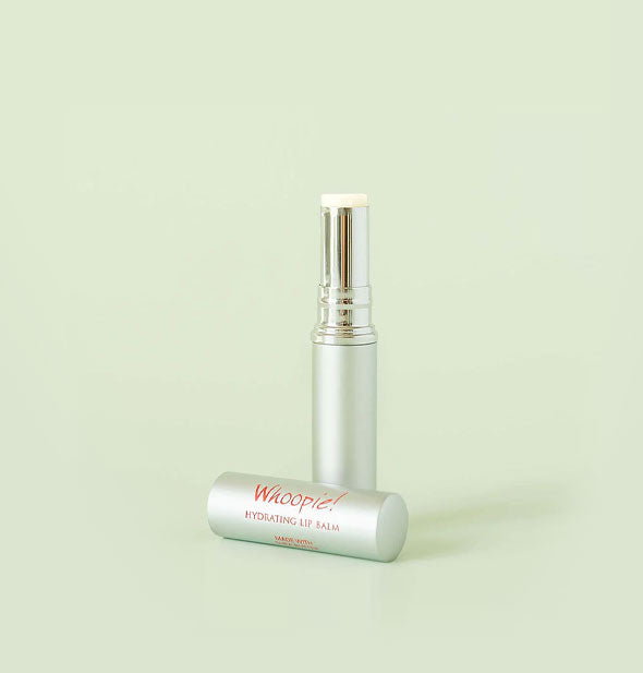 Silver tube of Whoopie! Hydrating Lip Balm with cap removed