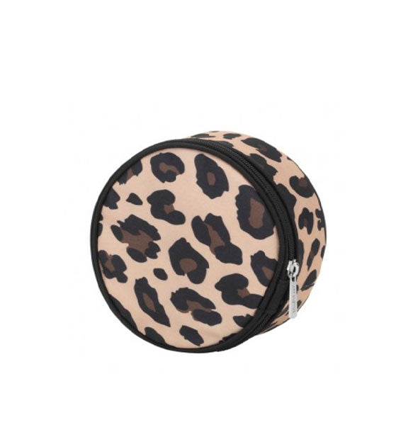 Round leopard print zippered jewelry case