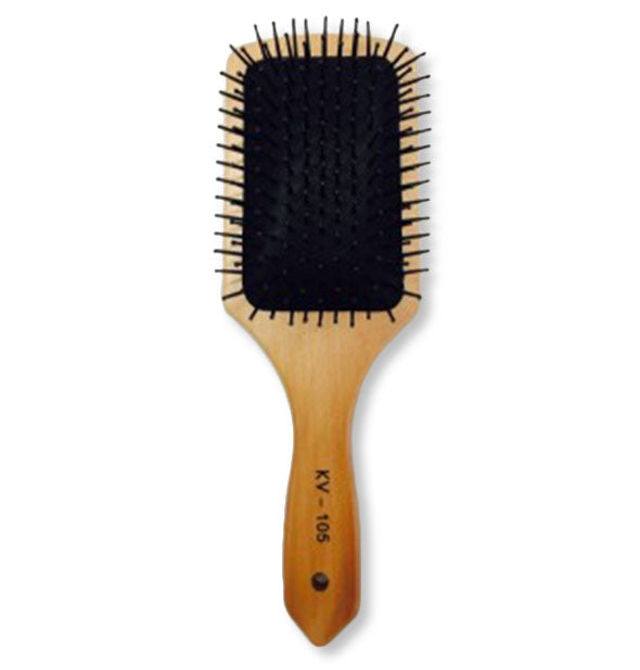 Wooden paddle hair brush with KV-105 inscription