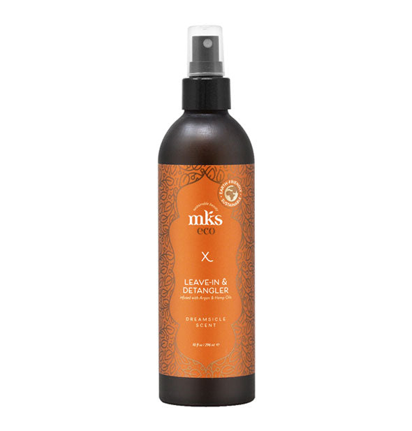 Brown 10 ounce bottle of Dreamsicle scent MKS eco X Leave-In & Detangler with orange label