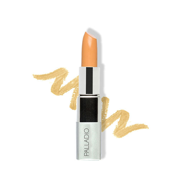 Stick of Palladio concealer in a yellow shade with sample squiggle drawn behind
