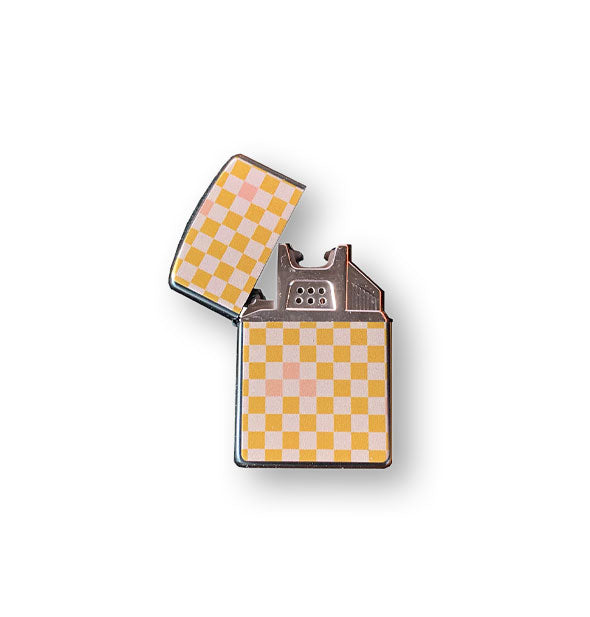 Flip-top yellow and pink checkered lighter