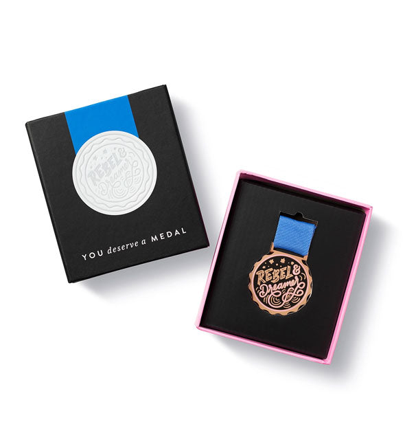 You Deserve a Medal box with lid shows Rebel & Dreamer medal inside