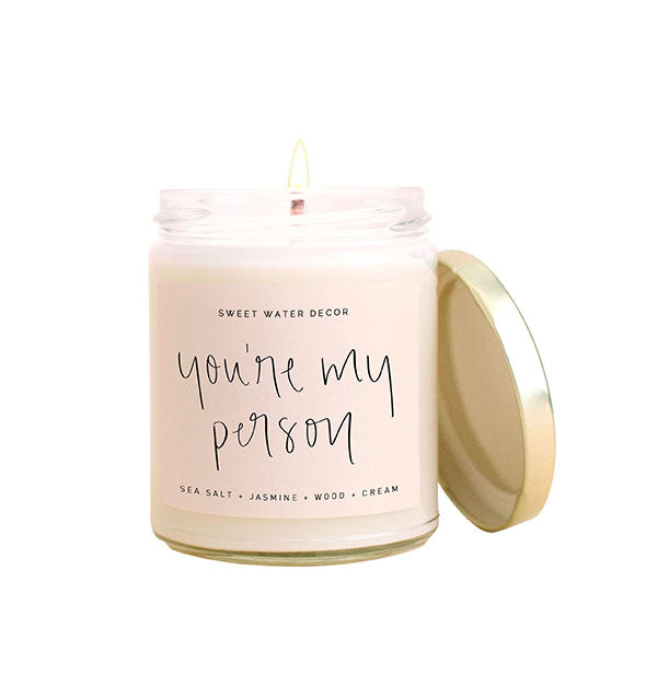 Glass jar You're My Person candle with metal lid