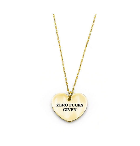 Heart-shaped Zero Fucks Given necklace in gold finish