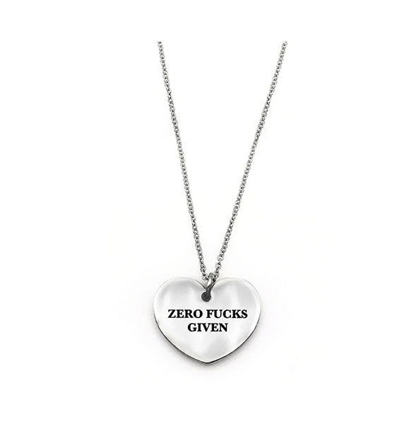Heart-shaped Zero Fucks Given necklace in silver finish