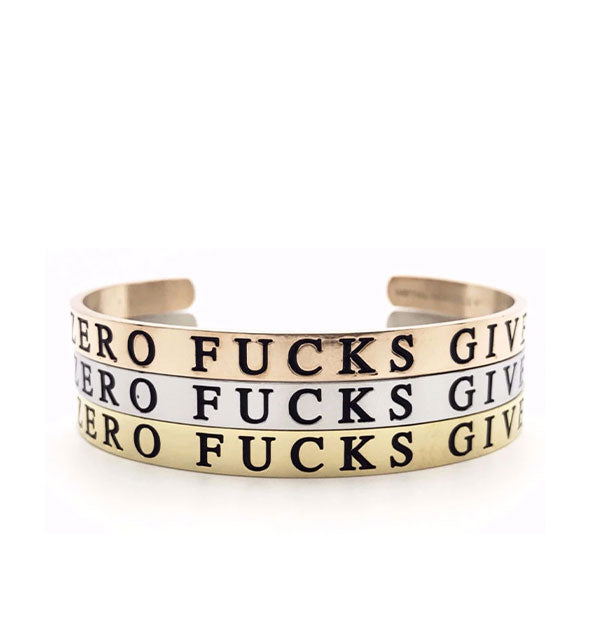thick metal zero fucks given in rose gold silver and gold